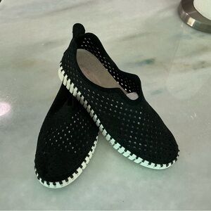 Ilse Jacobsen Black and White Slip-On Flats with Perforated Upper